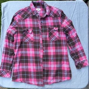 Matchstick Pink And Brown Plaid Button Down Shirt Women's Large
